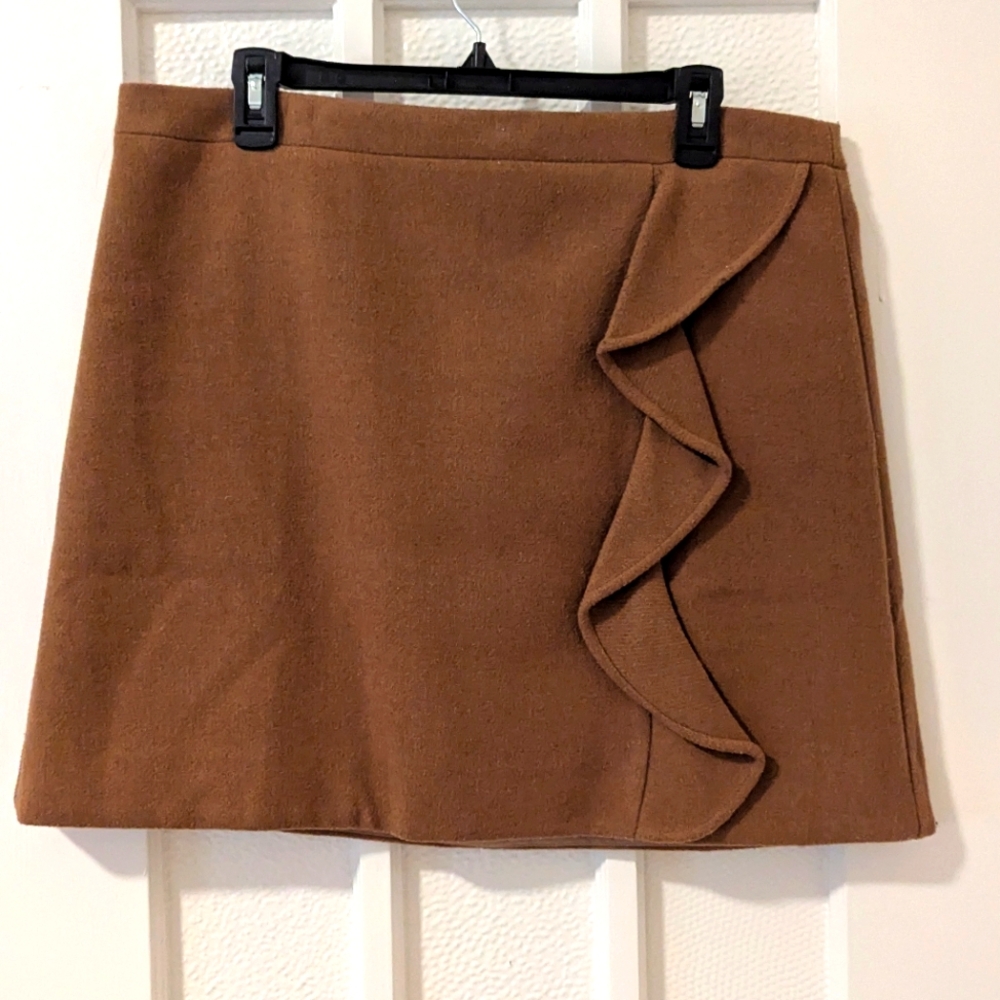 J. Crew Tan Mini Skirt with Ruffle Detail